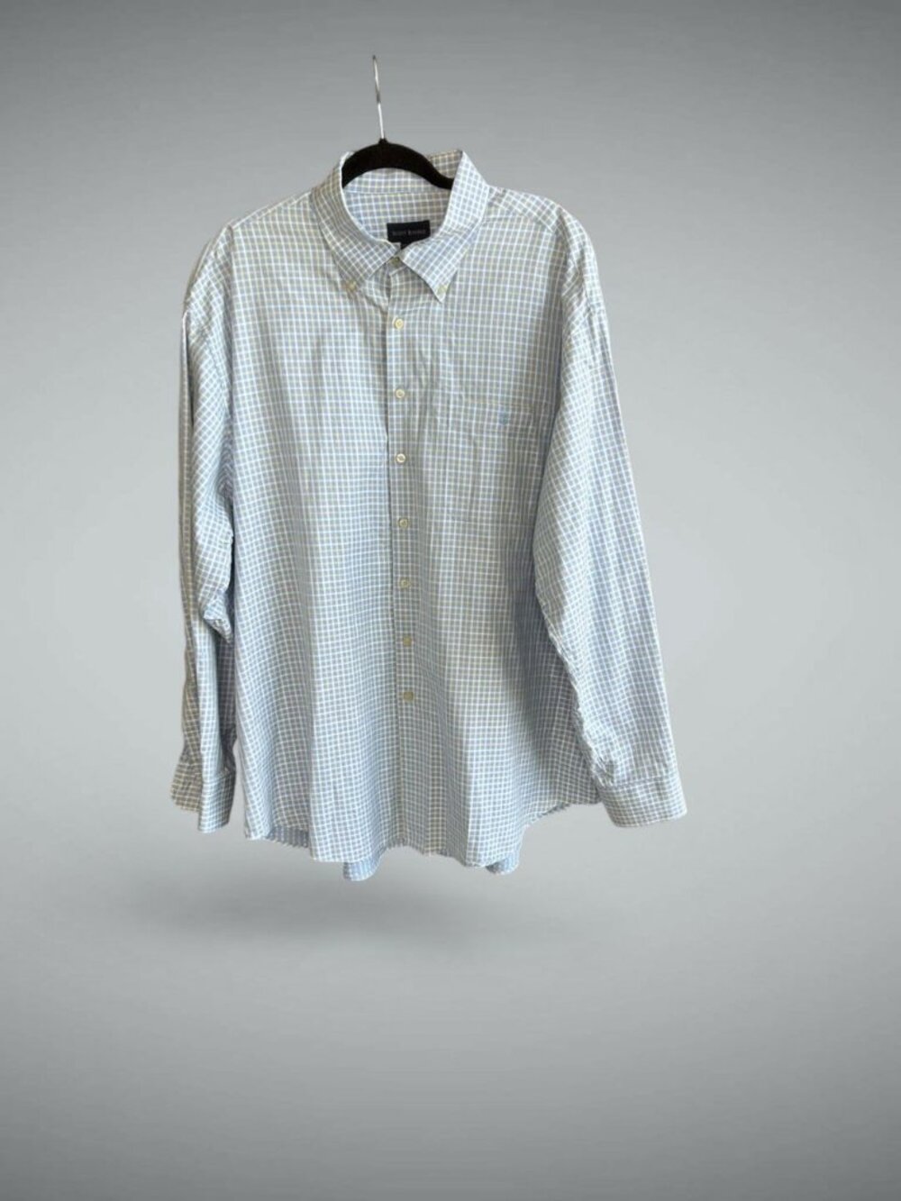 Scott Barber Men's Light Blue Plaid 100% Cotton Button Down Shirt Size XXL